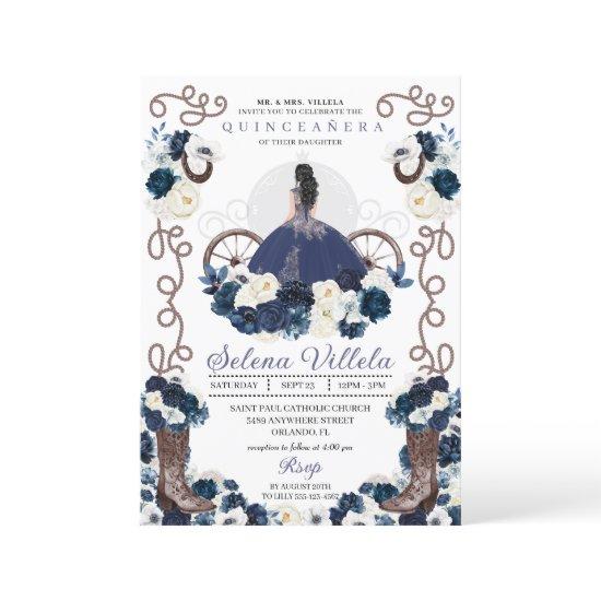 Navy Blue Princess Dress & Boots Quinceañera