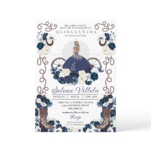 Navy Blue Princess Dress & Boots Quinceañera