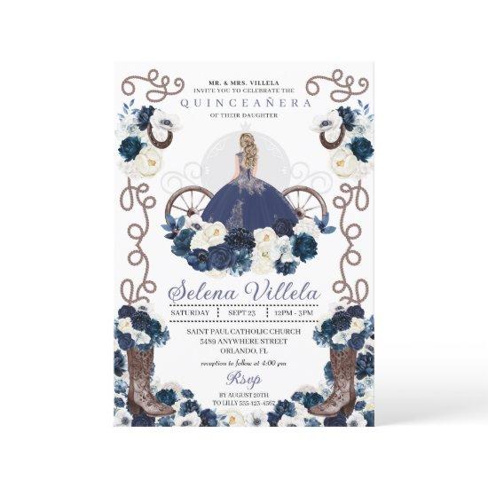 Navy Blue Princess Dress & Boots Quinceañera