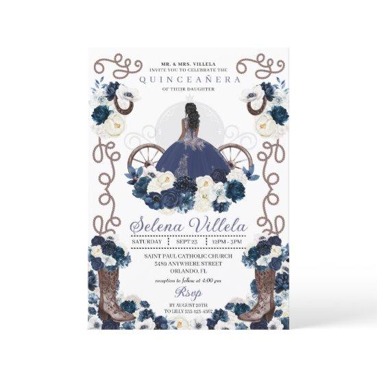 Navy Blue Princess Dress & Boots Quinceañera