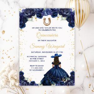 Navy Blue Princess Floral Charro Quinceañera