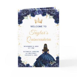 Navy Blue Princess Floral Quinceañera Program