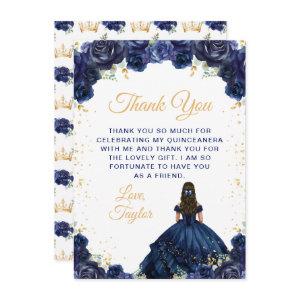 Navy Blue Princess Floral Quinceañera Thank You Card