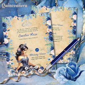 Navy Blue Quinceanera Dress Floral Roses