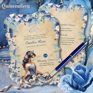 Navy Blue Quinceanera Dress Floral Roses