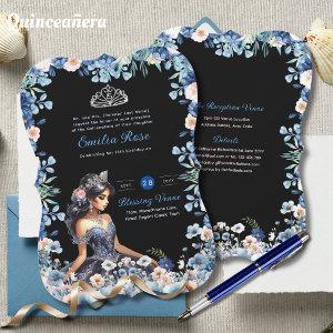 Navy Blue Quinceanera Dress Floral Roses