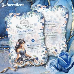Navy Blue Quinceanera Dress Floral Roses