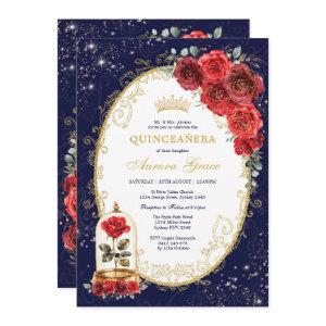Navy Blue Quinceañera Enchanted Red Roses Party