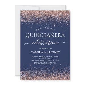 Navy Blue Quinceanera Rose Gold Blush Pink