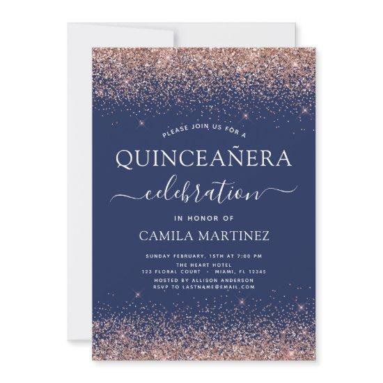 Navy Blue Quinceanera Rose Gold Blush Pink