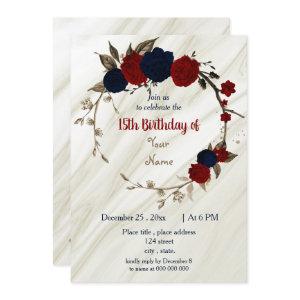 navy blue & red floral wreath birthday party