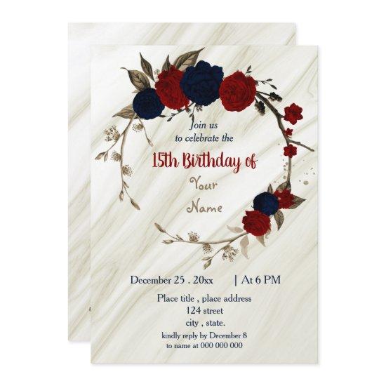 navy blue & red floral wreath birthday party
