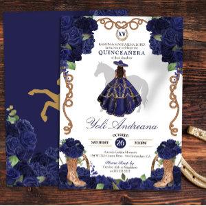 Navy Blue Rose Boots Charra Vestidos Quinceañera