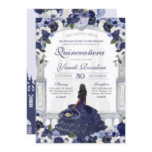 Navy Blue Rose Elegant Charro Princess Quinceanera