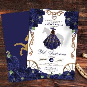 Navy Blue Rose Floral Country Western Quinceanera