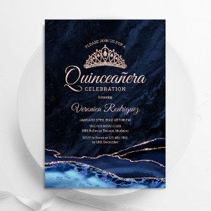Navy Blue Rose Gold Agate Quinceanera