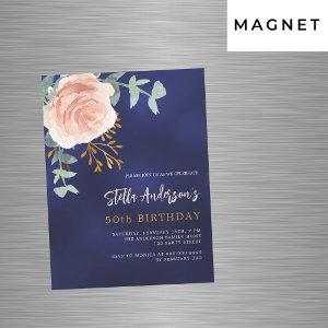 Navy blue rose gold floral green luxury birthday magnetic