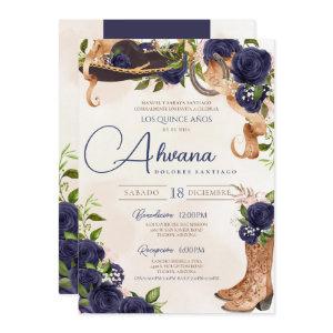 Navy Blue Rose Vintage Charro Western Quinceañera