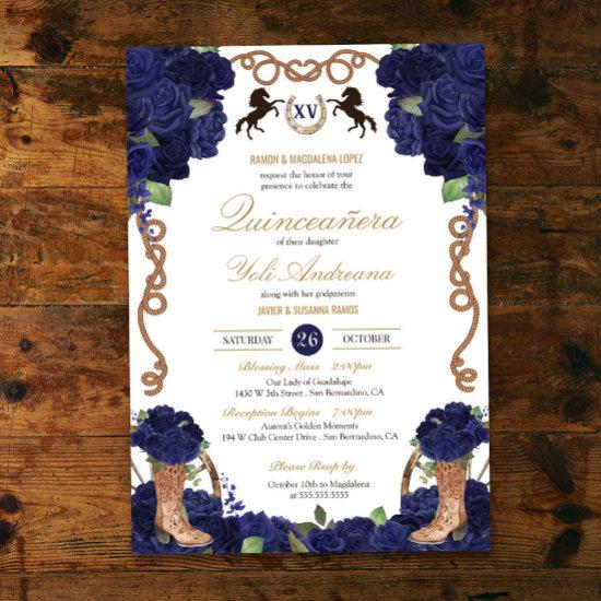 Navy Blue Rose Western Charro Quinceañera