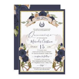 Navy Blue Roses Floral & Horses Charro Quinceanera