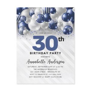 Navy Blue Silver Balloon Glitter 30th Birthday  Postcard