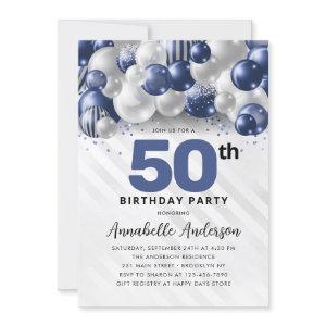 Navy Blue Silver Balloon Glitter 50th Birthday