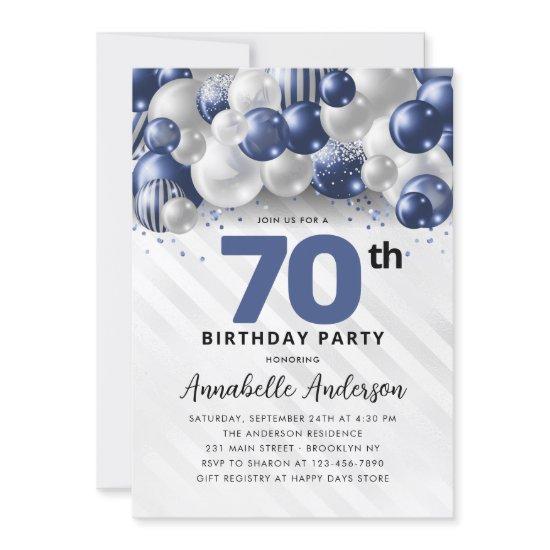 Navy Blue Silver Balloon Glitter 70th Birthday