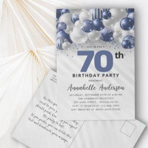 Navy Blue Silver Balloon Glitter 70th Birthday Postcard