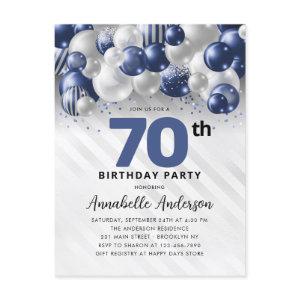Navy Blue Silver Balloon Glitter 70th Birthday  Postcard