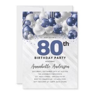 Navy Blue Silver Balloon Glitter 80th Birthday