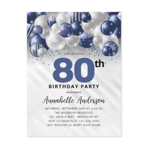 Navy Blue Silver Balloon Glitter 80th Birthday  Postcard