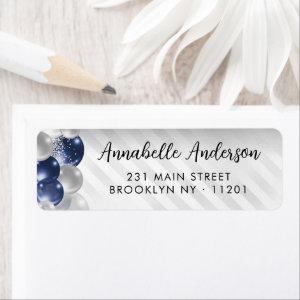 Navy Blue Silver Balloon Glitter Birthday  Label