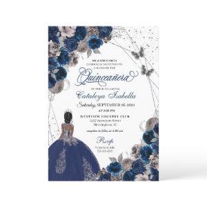 Navy Blue & Silver Butterfly Princess Quinceanera