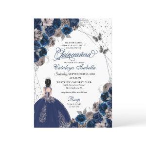 Navy Blue & Silver Butterfly Princess Quinceanera
