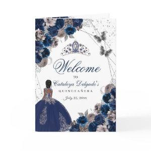 Navy Blue Silver Butterfly Quinceanera Program