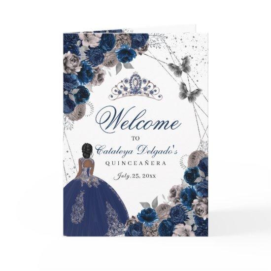 Navy Blue Silver Butterfly Quinceanera Program