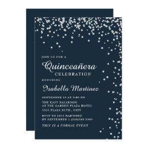 Navy Blue Silver Diamond Confetti Quinceañera