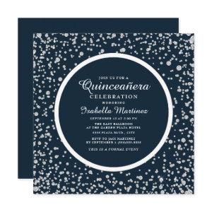 Navy Blue Silver Diamond Glitter Quinceañera