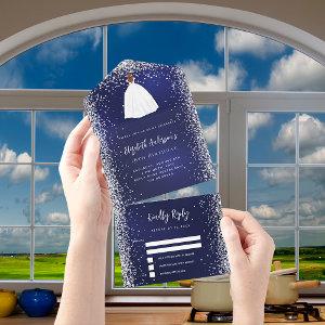 Navy blue silver dress glitter birthday rsvp all in one