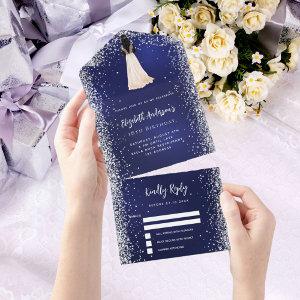 Navy blue silver dress glitter birthday rsvp all in one