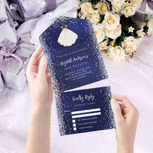 Navy blue silver dress glitter birthday rsvp all in one