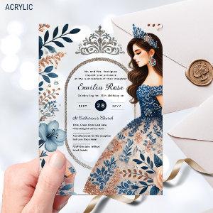 NAVY BLUE Silver Dress Quinceañera Floral Quince Acrylic