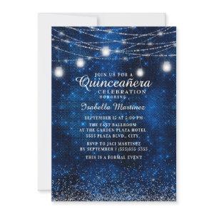 Navy Blue Silver Glitter String Light Quinceañera