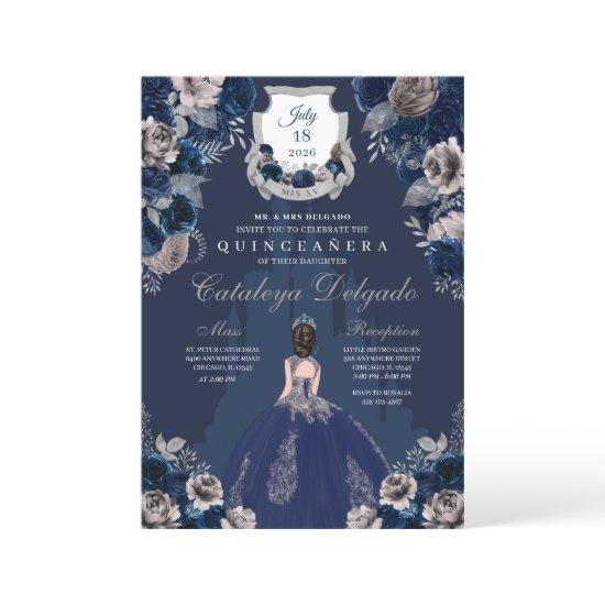Navy Blue & Silver Princess Castle Quinceañera