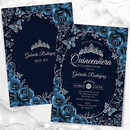 Navy Blue Silver Quinceanera