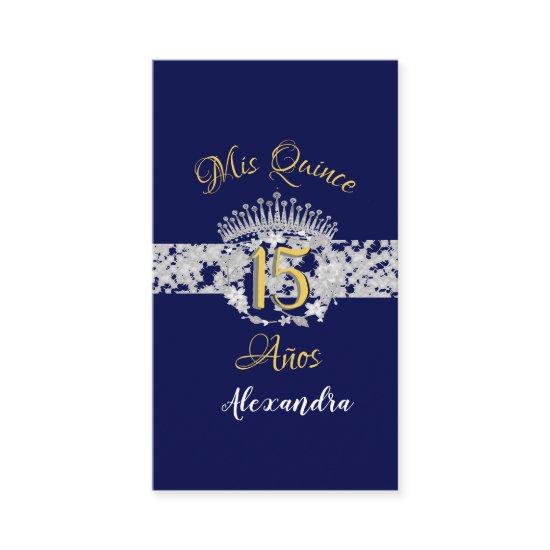 Navy Blue Silver Quinceanera Vintage Boho Spanish Enclosure Card