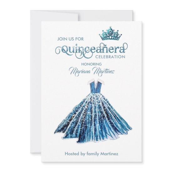 Navy blue Watercolor hand drawn ball dress Quince