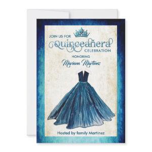 Navy blue Watercolor hand drawn ball dress Quince