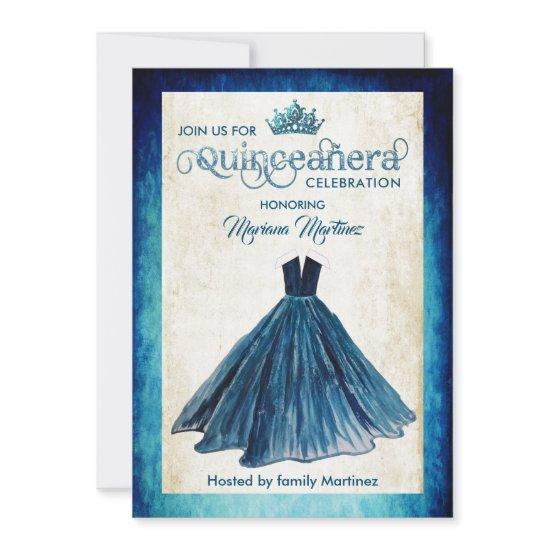 Navy blue Watercolor hand drawn ball dress Quince