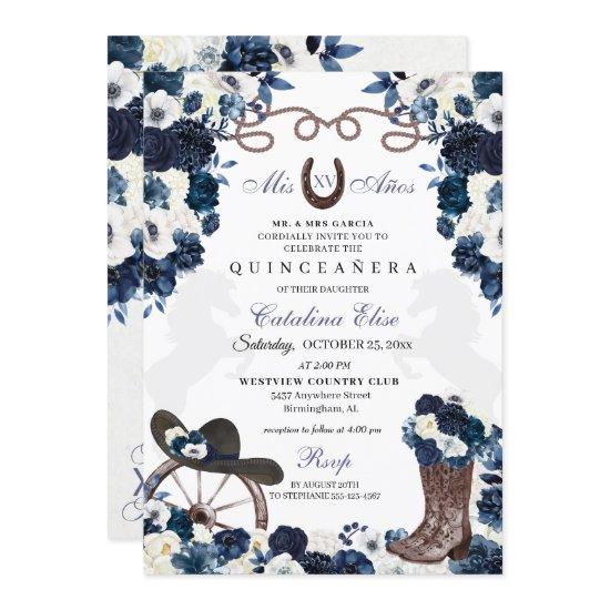 Navy Blue Western Charra Boots Quinceanera